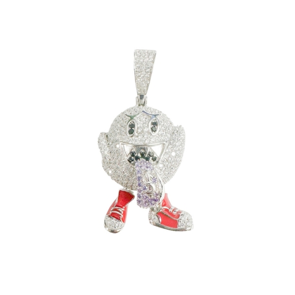 925 Sterling Silver Ghost Tounge Out Clear Black and Purple CZ Pendant
